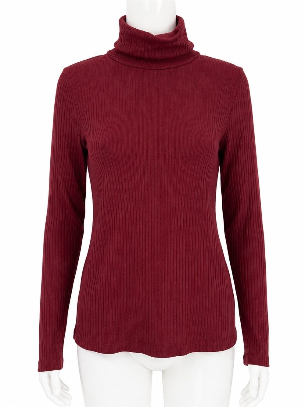 Madewell Ribbed Turtleneck Top Burgundy Long Sleeve Stretch Knit Size L
